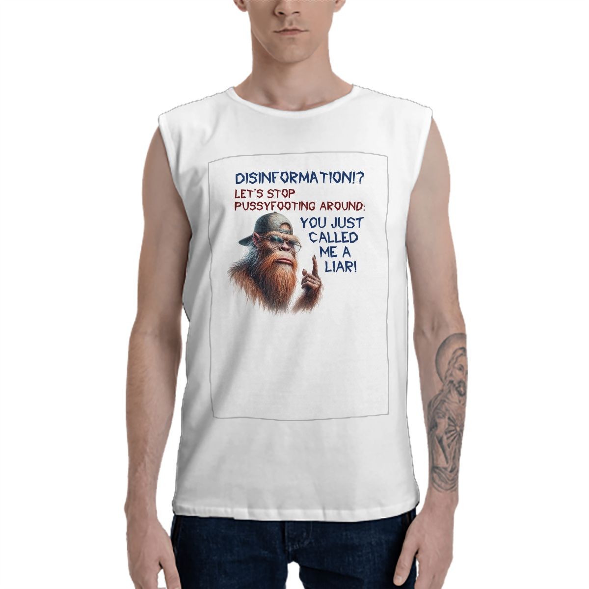 Sasquatch Bigfoot "Disinformation" Men's Cotton Sleeveless T shirt, tank top