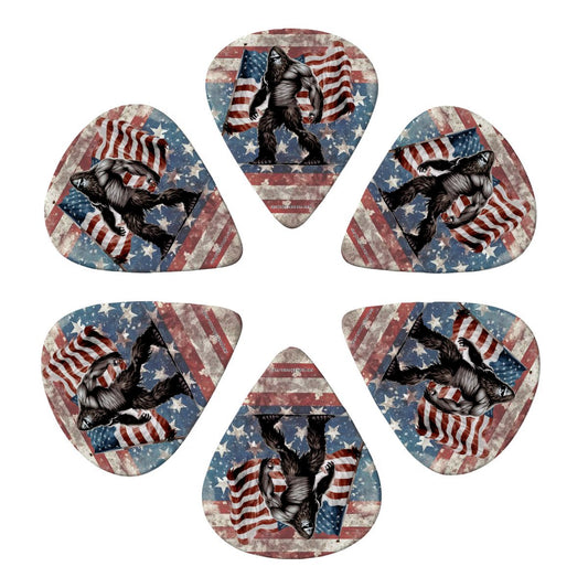 6 Guitar Picks with Keychain Snap Case- Sasquatch Bigfoot – 3 Thicknesses