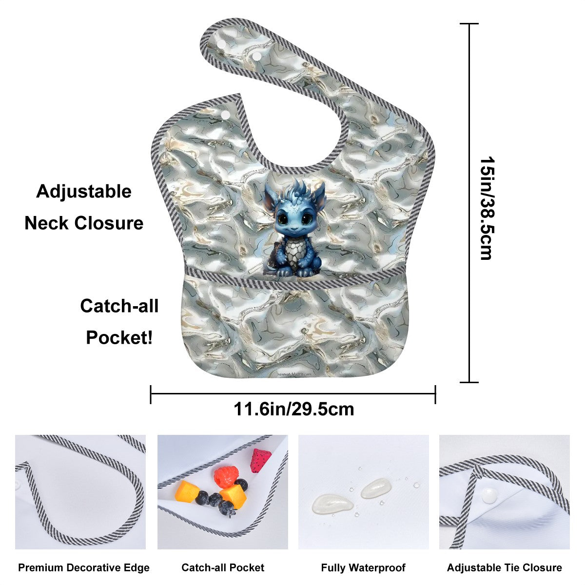 Baby Dragon on Silver Water, Baby Bibs Customized Services
