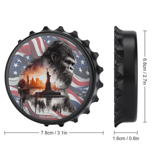 Patriot Bigfoot Sasquatch, 3” Magnetic Can Opener / Coaster / Fridge Decor