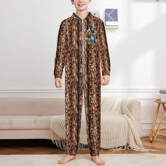 Cowboy Sasquatch, Youth Flannel Footless Zip up Pajama Jumpsuit