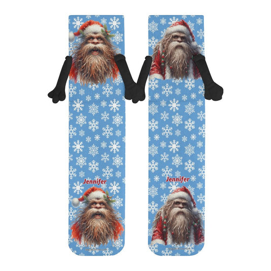 Santa Bigfoot Magnetic Holding Hands Funny Socks – PERSONALIZE FREE