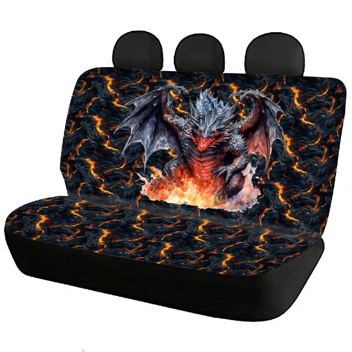 Fire Dragon on Lava, Car Seat Covers, Full 7 Piece Set