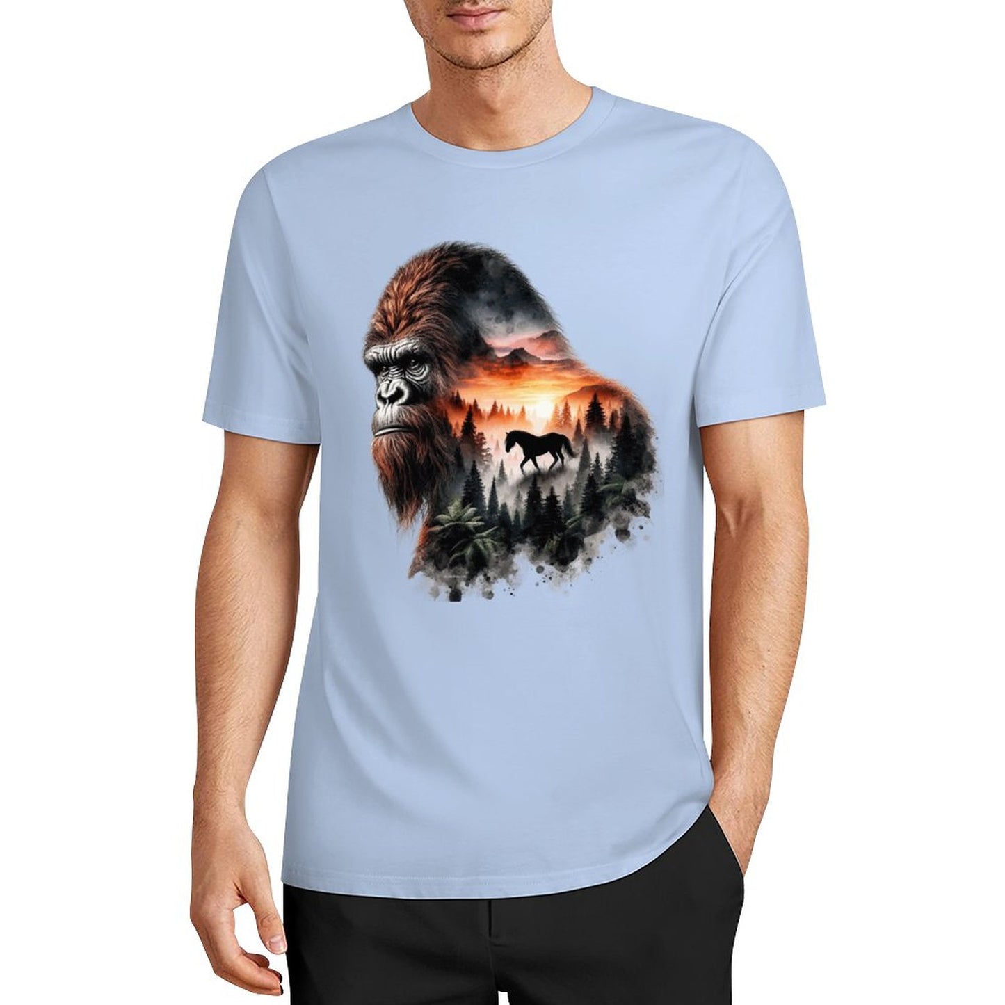 Bigfoot - Sasquatch Scenery Short Sleeve Cotton T-Shirt