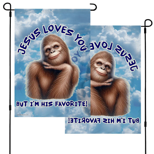 "Jesus Loves You.." Bigfoot Sasquatch Garden Flag 12"x18" (Made in USA)