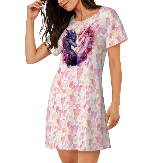 Dragons Themed, Women’s Loose Fit Short Sleeve Night Gown