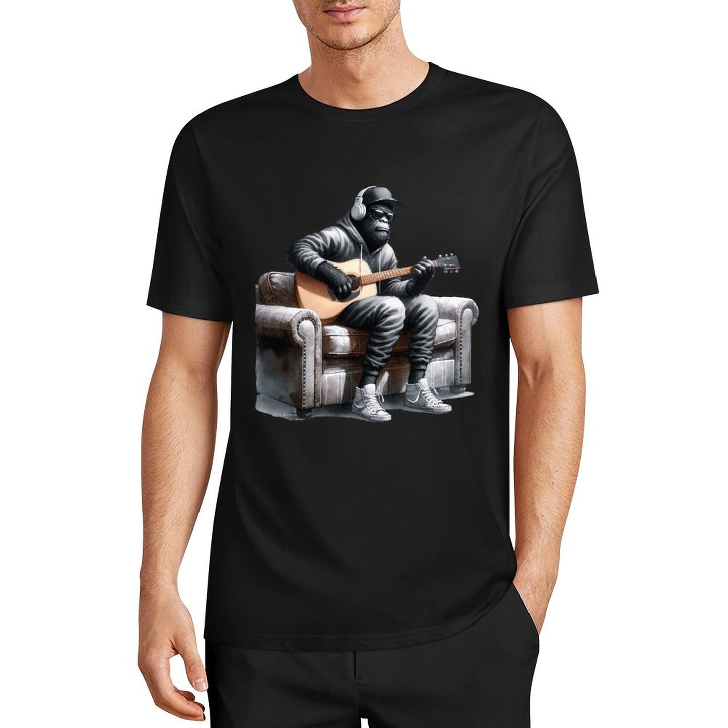 Bigfoot - Sasquatch Play Guitar Short Sleeve Cotton T-Shirt