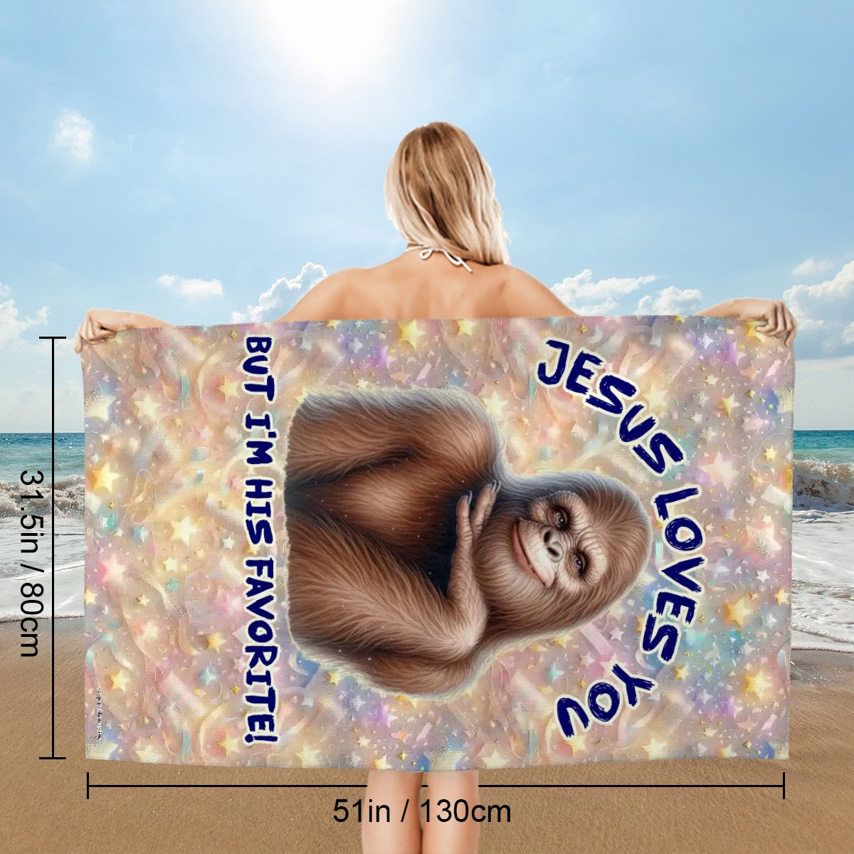 "Jesus Loves You.." Bigfoot, Sasquatch 52” x 32” Microfiber Absorbent Bath Towel