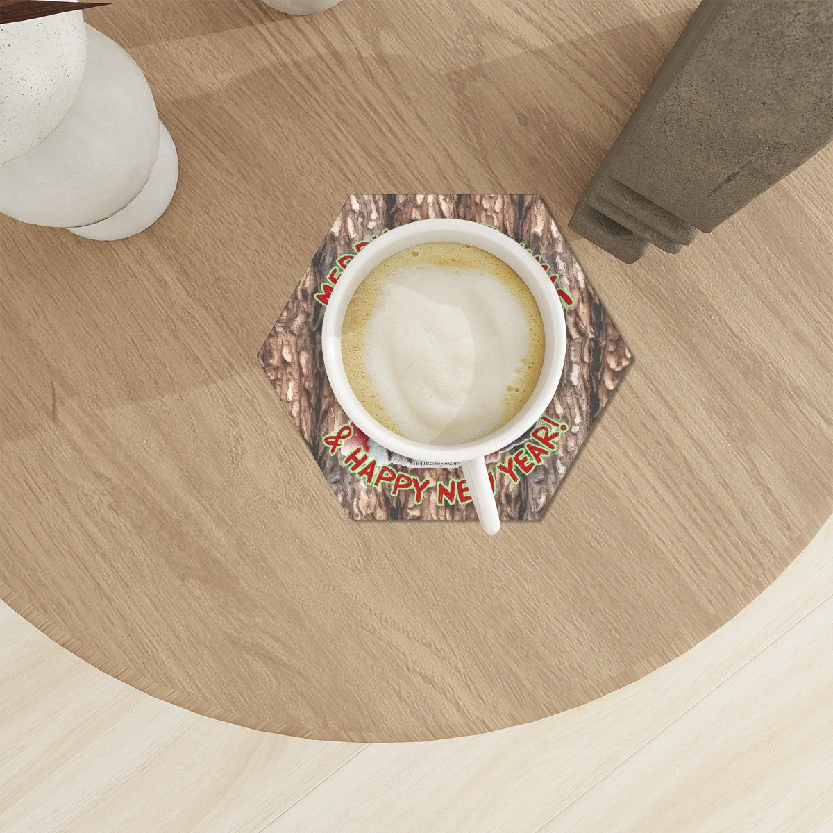 Sasquatch, Bigfoot Christmas Hexagon Ceramic Coasters Set of 6