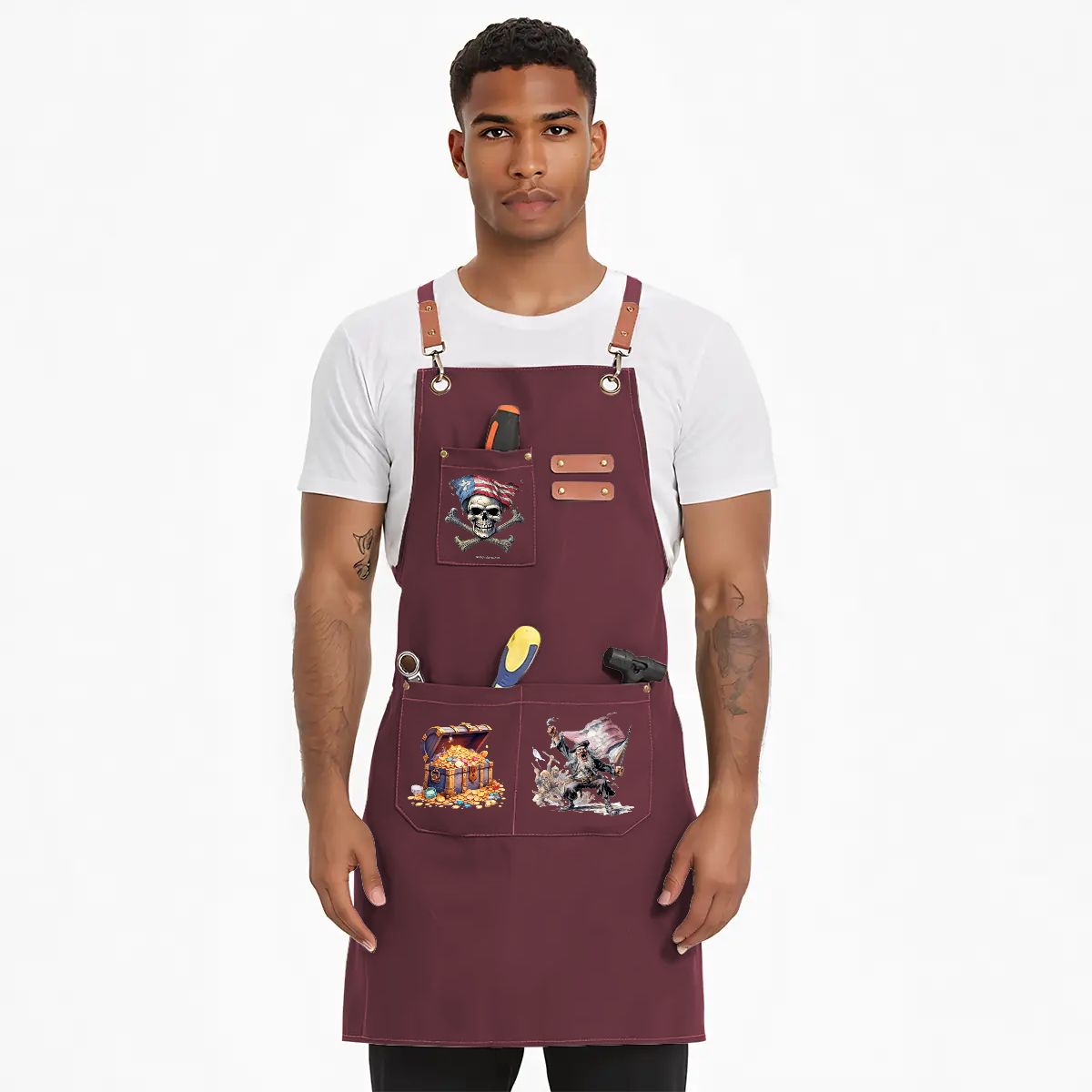 Pirate Canvas Cross Back Apron with Pockets