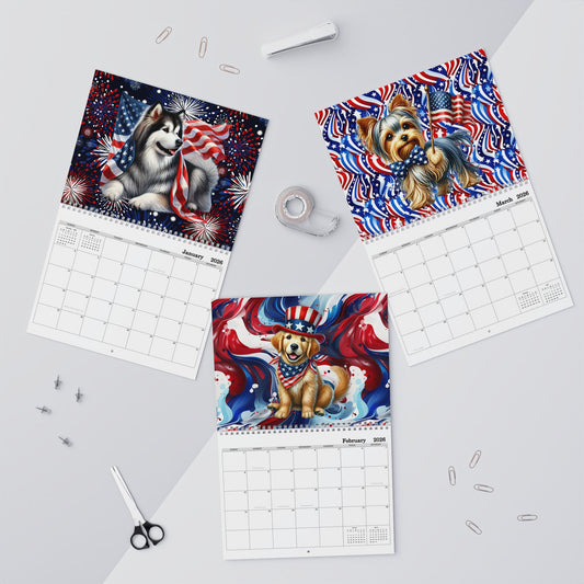 Patriotic Dog 8x11 inch Wall Calendar - American Flag Theme, 2024 Planner for Dog Lovers, Home Decor, Gift for Holidays, Office Organization