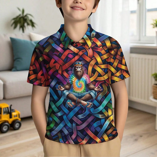 Hippie Yoga Bigfoot / Sasquatch, Kids Button Down Polo Shirt