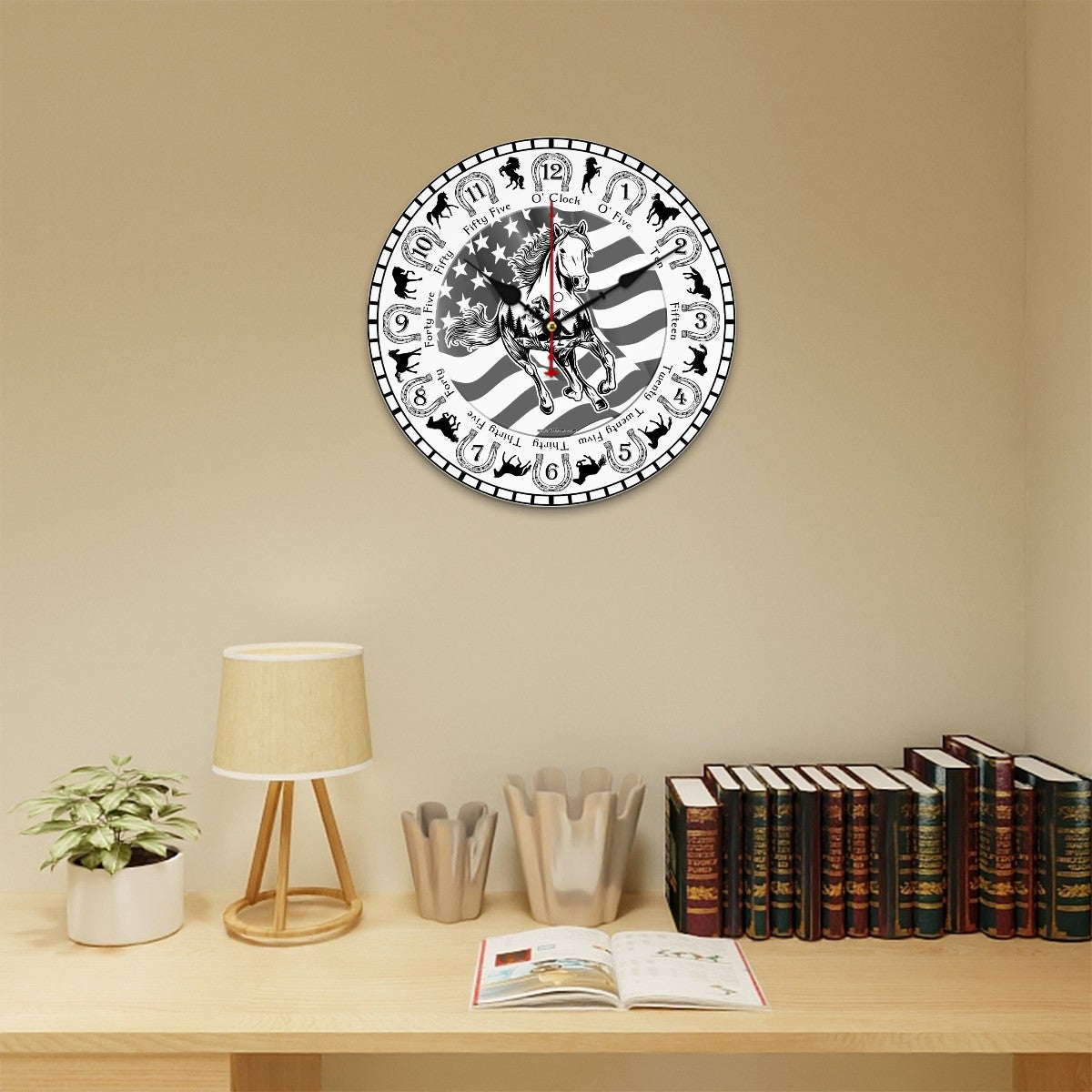 Horse Themed Round Wooden Wall Clock