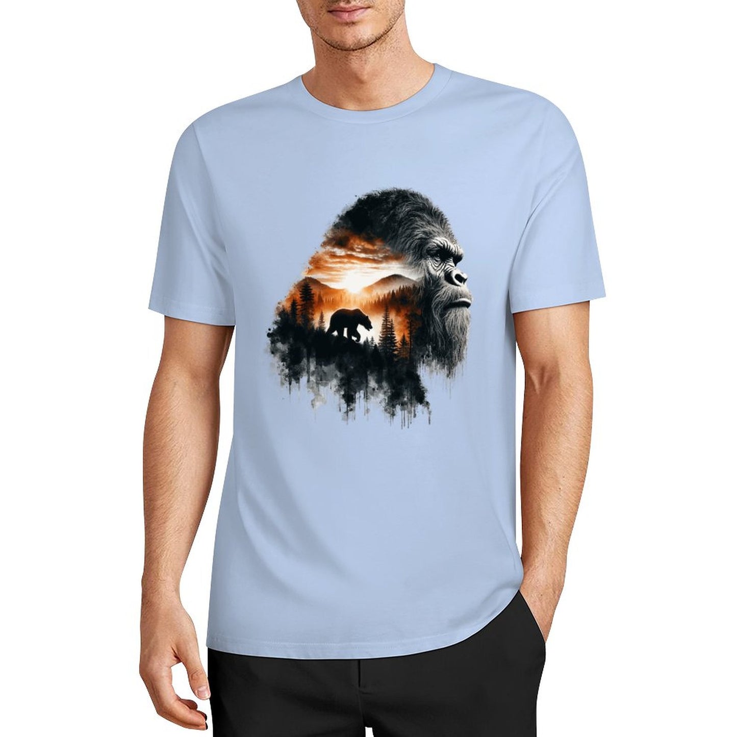 Bigfoot - Sasquatch Scenery Short Sleeve Cotton T-Shirt