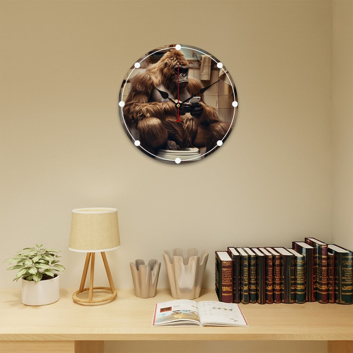 Sasquatch Bigfoot Toilet, Wooden Wall Clock