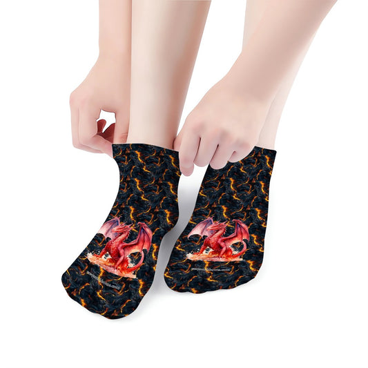 Dragons on Lava, 8” Poly Ankle Socks
