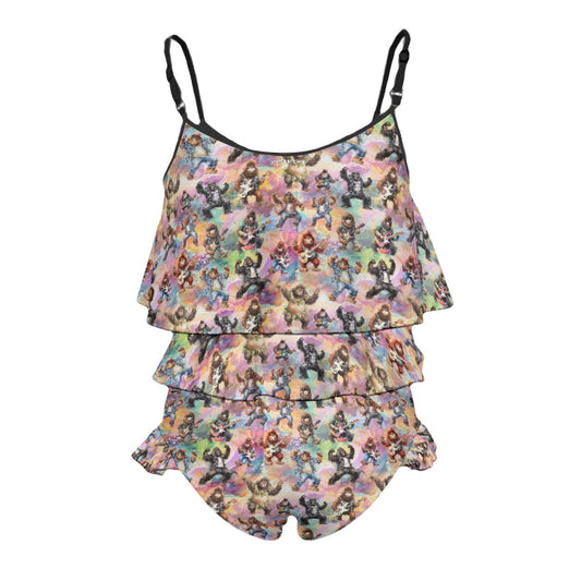 Children's 2 piece Ruffle Swimsuit, Girl's Bikini - Bigfoot, Sasquatch Designs 1