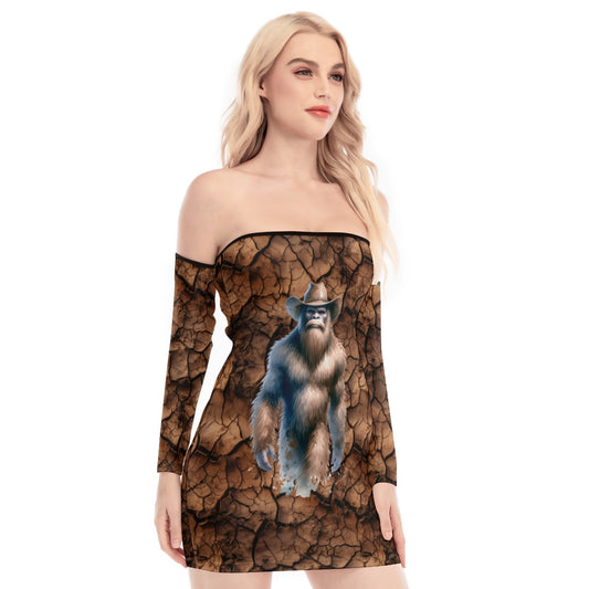 Cowboy Bigfoot, Sasquatch, Women's Off-shoulder Back Lace-up Dress