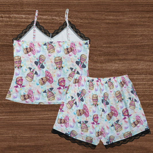 Donald Trump Themed Womens 2 piece Lacy Pajamas / lingerie