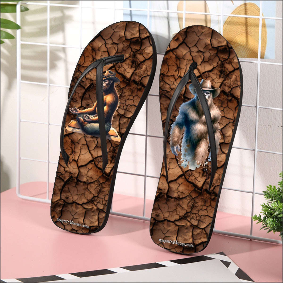 Cowboy Bigfoot / Sasquatch, Women’s Flip Flops – Personalize with Your Name