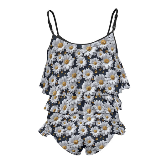 Children's 2 piece Ruffle Swimsuit, Girl's Bikini - Bigfooot, Sasquatch Daisies