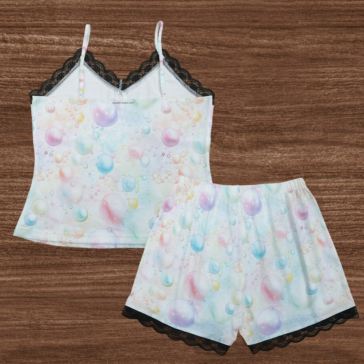 Dancing Sasquatch / Bigfoot On Bubbles Womens 2 piece Lacy Pajamas / lingerie