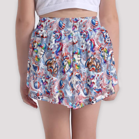 8 Patriotic Designs, Girls Sports Culottes, Butterfly Shorts w/ Pocket