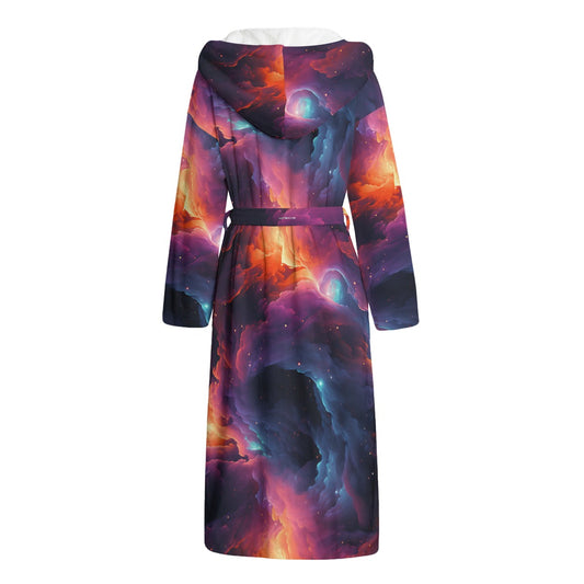 12 Galaxy Outer Space Designs, Flannel Hooded bathrobe
