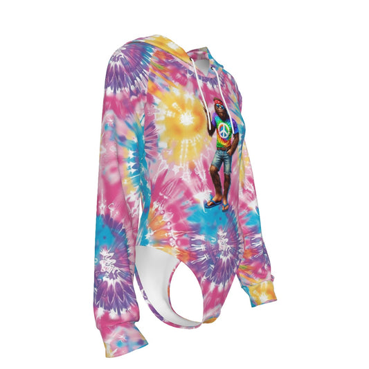 Bigfoot / Sasquatch Peace, Women's Raglan Sleeve Hooded Bodysuit