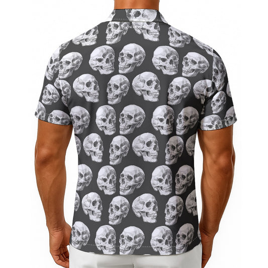 Skulls on Black, Men's Button Up Hawaiian Shirt