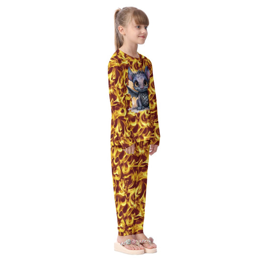 Baby Dragon on Fire, Kid's Long Pajamas Set