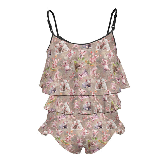 " 1 Children's 2 piece Ruffle Swimsuit, Girl's Bikini - 10 Animal Designs