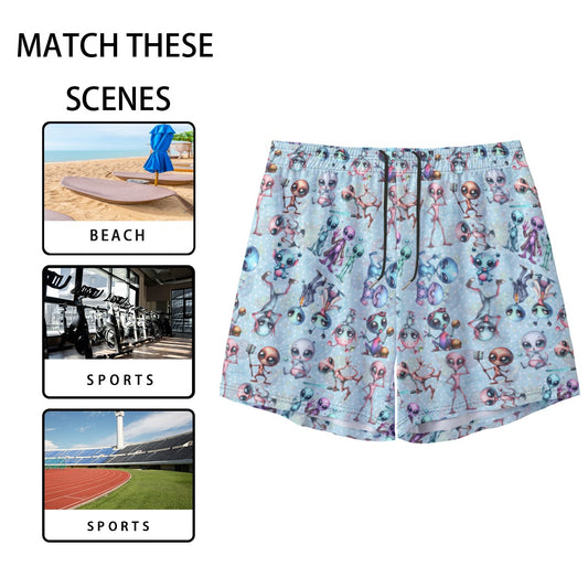 6 Alien Designs, Men’s Sports, Pocketed Shorts