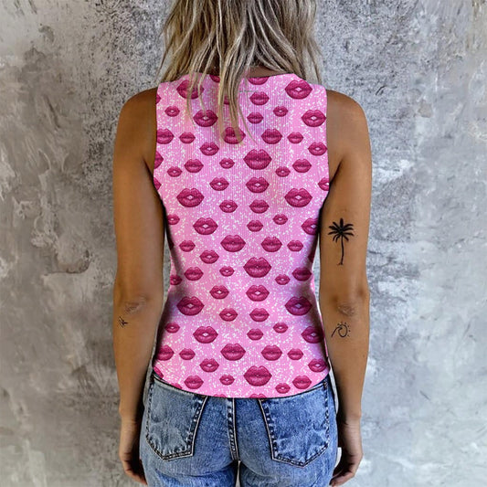 Lips, Kisses, Women's Button Vest