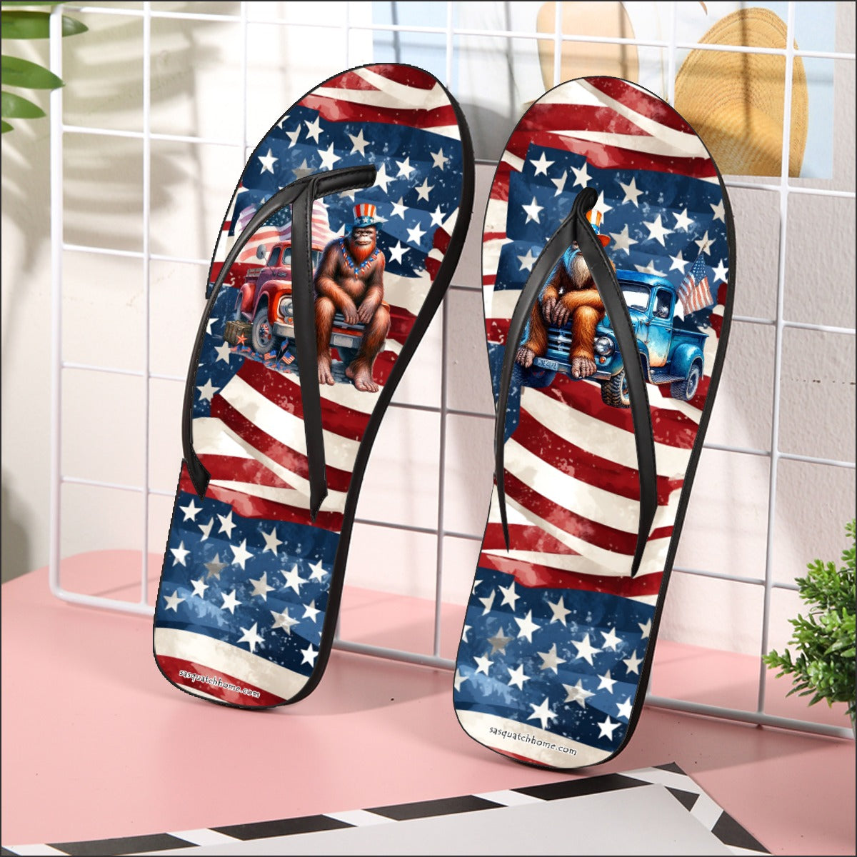 Patriotic Bigfoot / Sasquatch, Men’s Flip Flops, Summer Shoes
