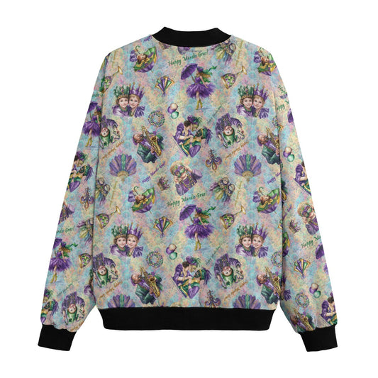 Mardi Gras Polyester Fleece Bomber Jacket / Zipper Closure