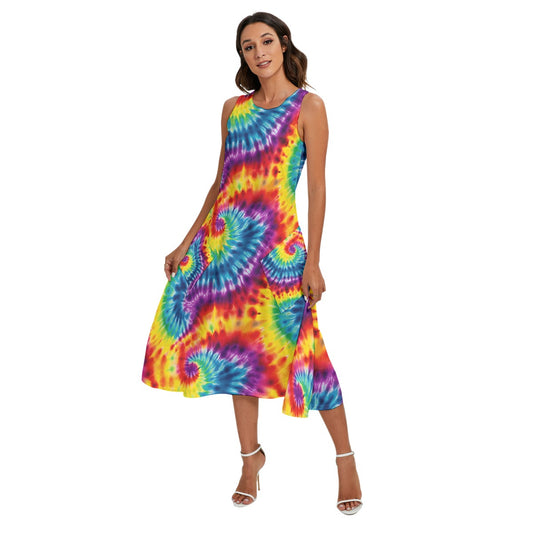 9 Tie Dye Designs, Women’s Sleeveless Dress With Diagonal Pockets