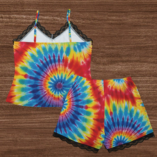 Squatchy Sized Tie Dye Ladys Womens 2 piece Lacy Pajamas / lingerie