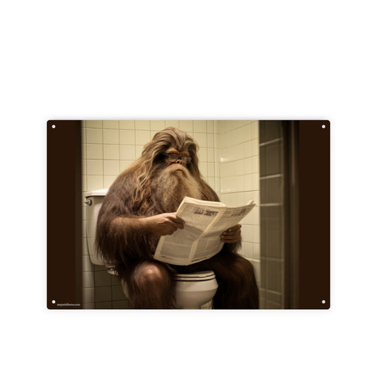 Bigfoot, Sasquatch On Toilet, 8”x12” Metal Hanging Painting / Poster – Made in USA