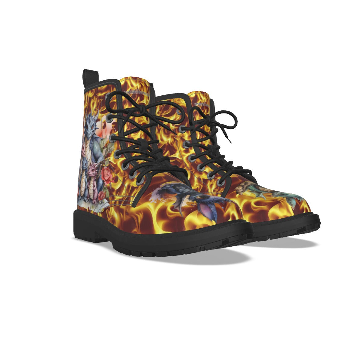 Dragons on Fire, Women's Martin Short Boots With Black Bottom