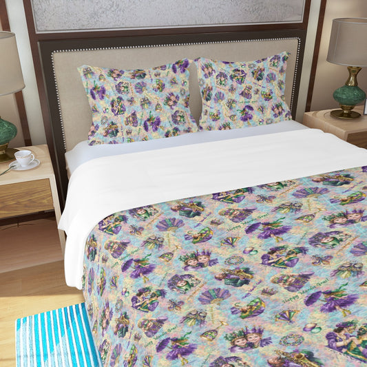 Mardi Gras Designed Three Piece Duvet Bedding Set