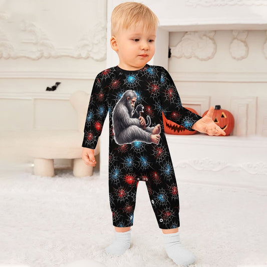 Halloween Bigfoot, Sasquatch, Long Sleeve Baby / Toddler Romper, Faux Cotton