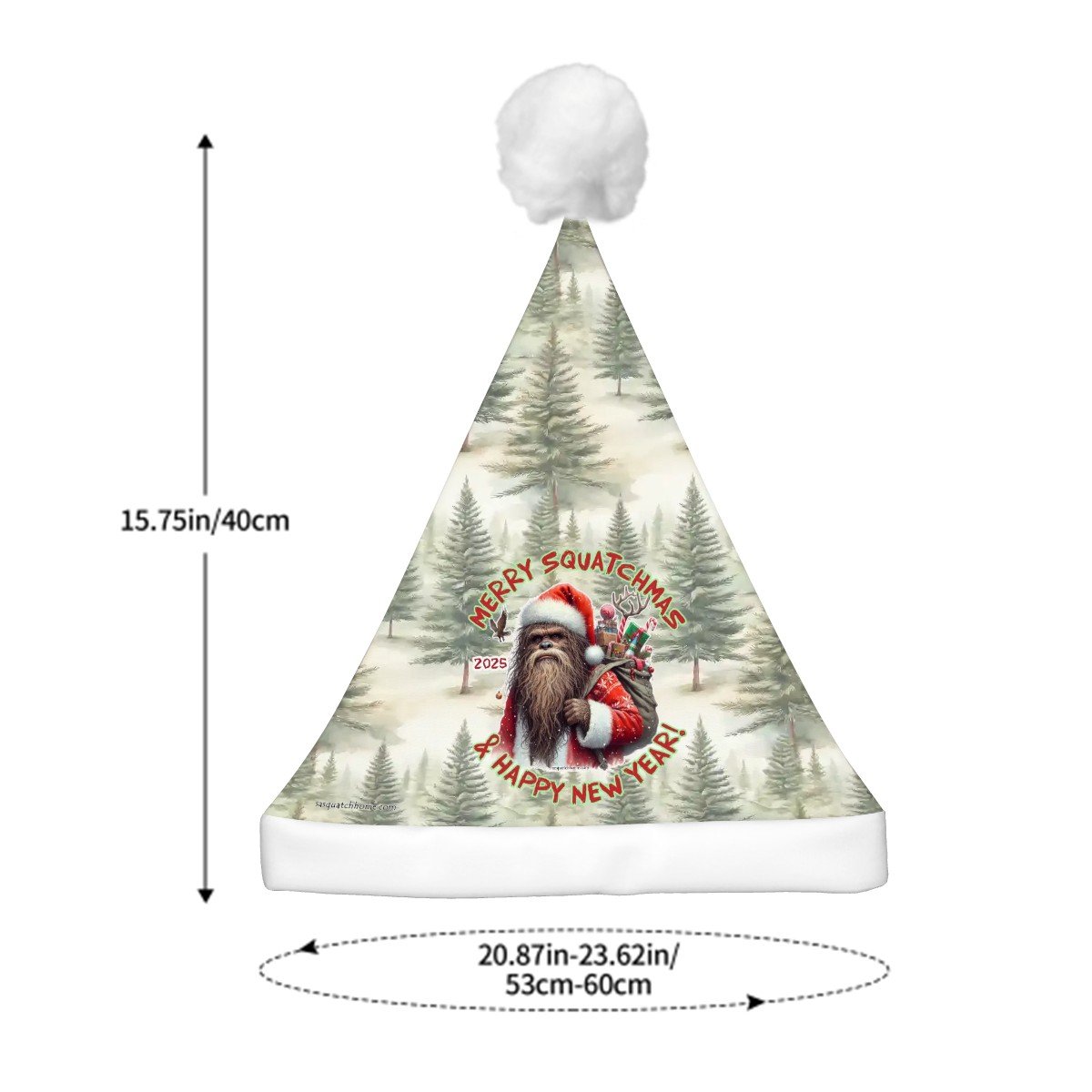 Sasquatch Bigfoot "Merry Squatchmas", Adult Plush Santa Hat with Light