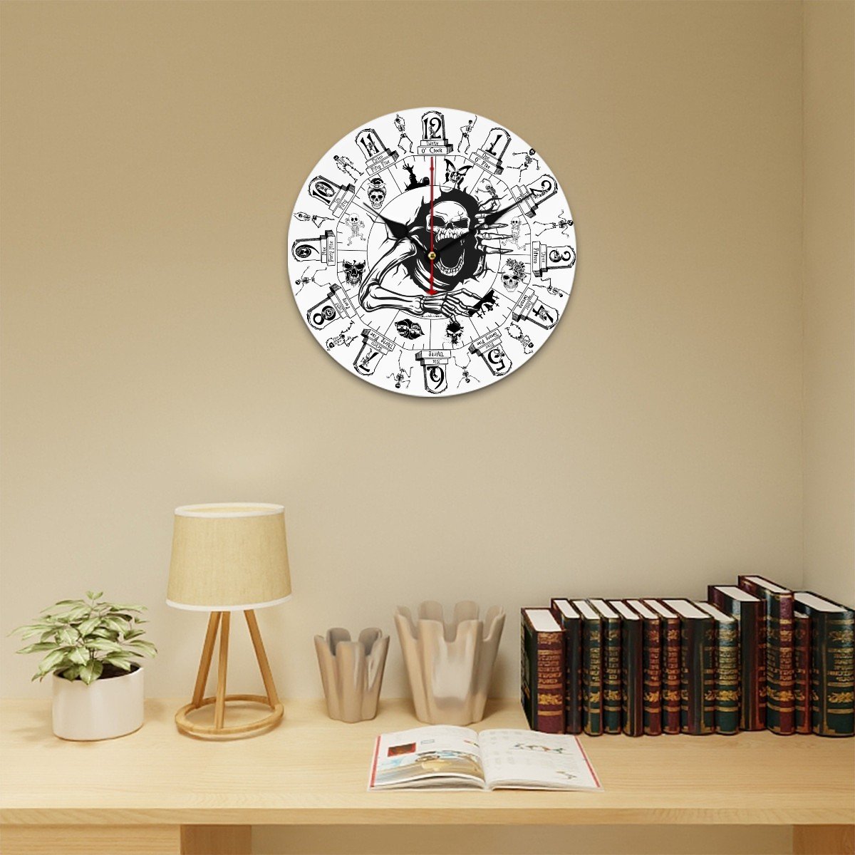 Skeleton, Round Wooden Wall Clock - Made in USA