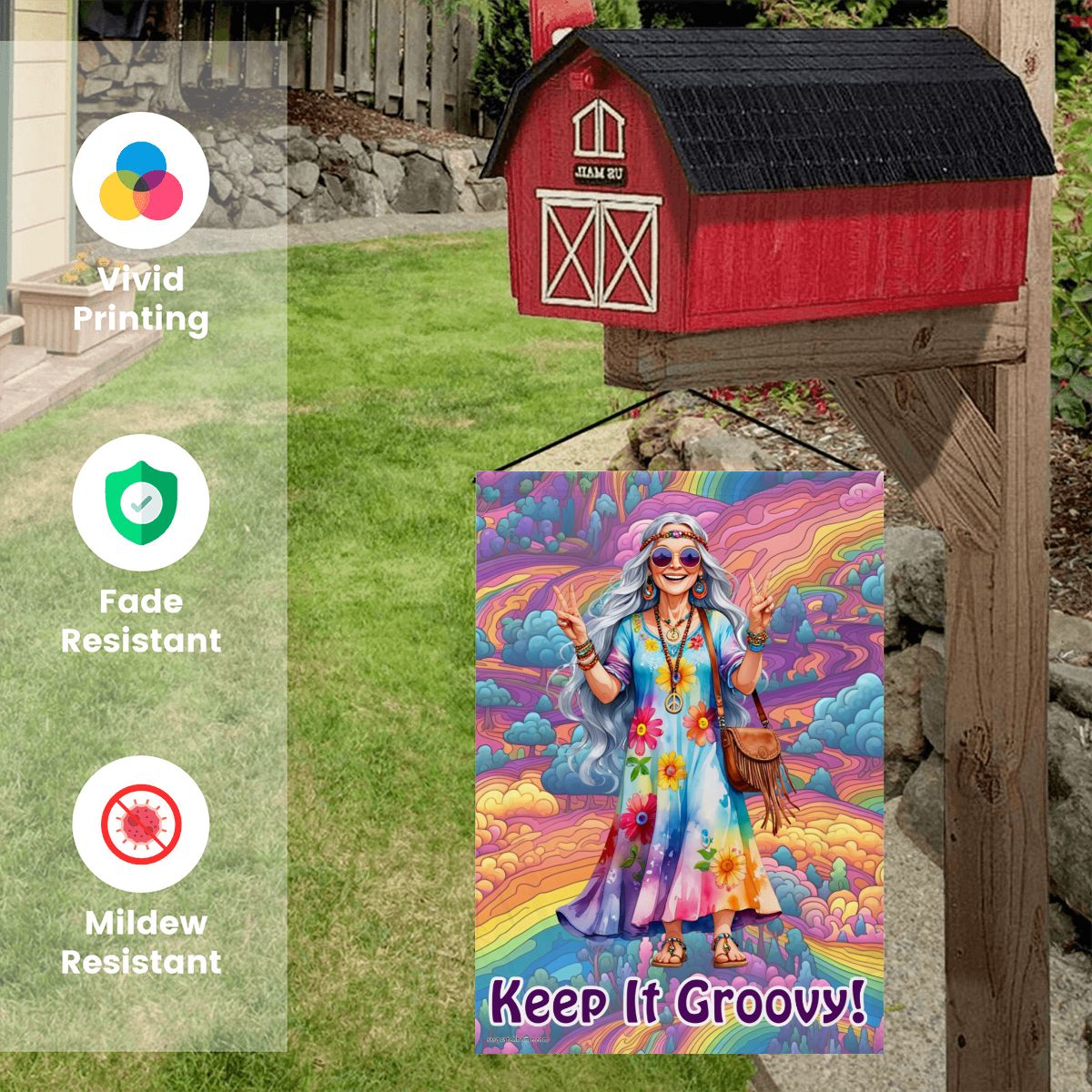 Hippie Couple, "Keep It Groovy", Garden Flag 12"x18" (Made in USA)