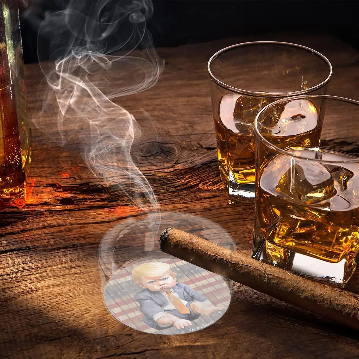 3 .3" Round, Lead Free Glass Ashtray - Baby Trump