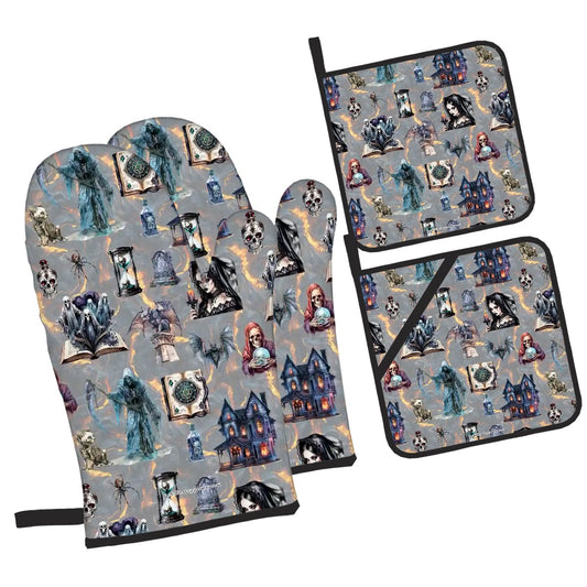20 Misc Designs, Awesome Designs 4 Piece Oven Mitts / Pot Holder Sets, Smurfs, Dragon, Zombies, Alien