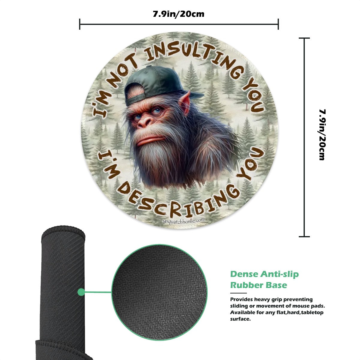 8” Round Mouse pad, Bigfoot / Sasquatch – Anti slip rubber