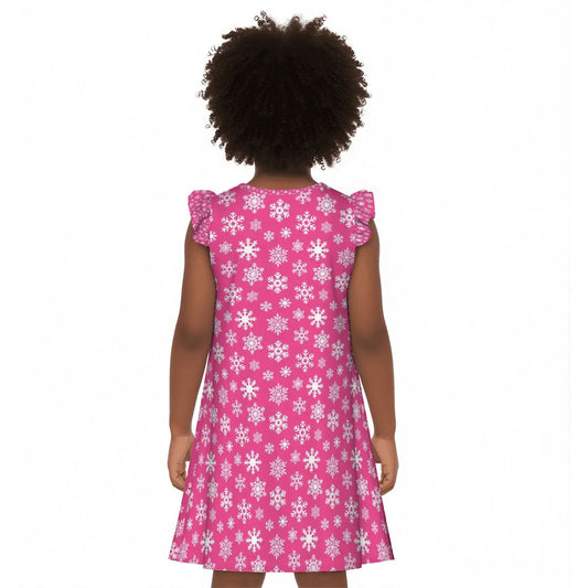 Yeti on Pink Snowflakes, Girl's Flutter Sleeve Nightgown