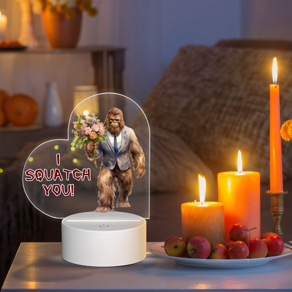I Squatch You Bigfoot Sasquatch Heart Shaped Acrylic Night Light, gift, decor